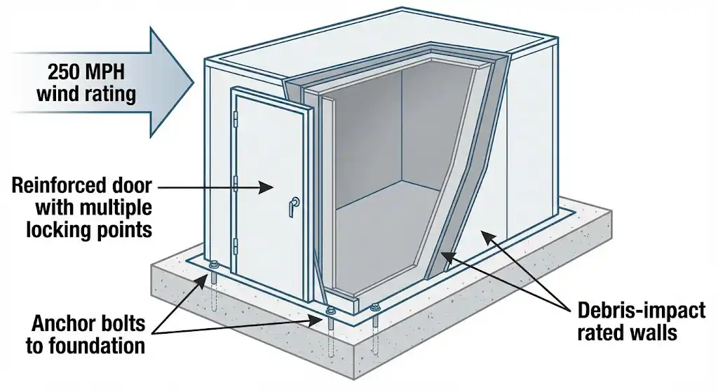 FEMA compliant storm shelter features and requirements for Alabama